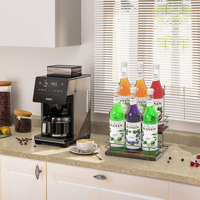 Alyoen Coffee Syrup Rack Organizer, Syrup Holder Stand for Coffee Bar, 6 Bottles Small Coffee Bar Organizer Shelf, Coffee Station Organizer for Countertop Wine, Liquor