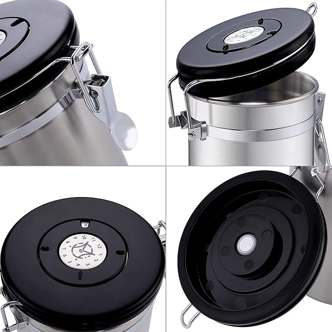 Coffee Container Vacuum Sealed - with Co2 Valve Airtight Beans Grounds Storage Coffee Canister with Scoop Medium Copper 16oz