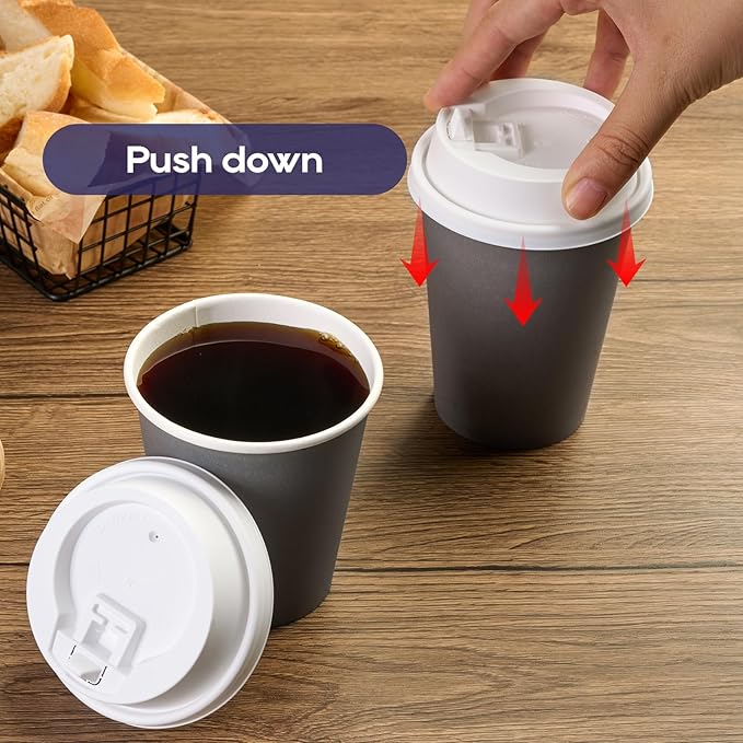LITOPAK 200 Count Coffee Cup Lids, 3.54'' Disposable Plastic Lids for 10oz, 12oz, 16oz, and 20oz Paper Cups, White