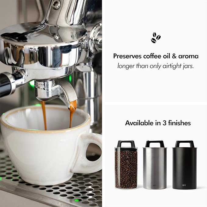 KIVY Vacuum Seal Coffee Canister [AIRTIGHT] - Coffee Canister with Airtight Lid - Airtight Jar - Air Tight Coffee Container - Coffee Storage Vacuum Canister (Stainless Steel)