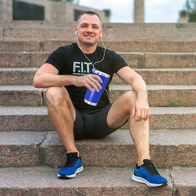 20 oz Tumbler Coffee Travel Tumblers Bulk with Lid Stainless Steel Double Wall Vacuum Insulated Mug Powder Coated Cups fit Car Cupholder for Hot and Cold - Dark Blue, 12Pack