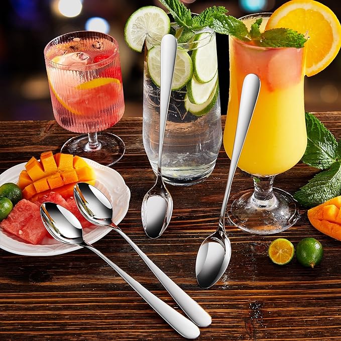 KEAWELL Premium 4-Piece Louise Long Handle Iced Tea Spoons, 18/10 Stainless Steel, Brilliant Mirror Finish, Teaspoons for Coffee, Cocktails, and Beverages, Dishwasher Safe (7.5 inch, 4)