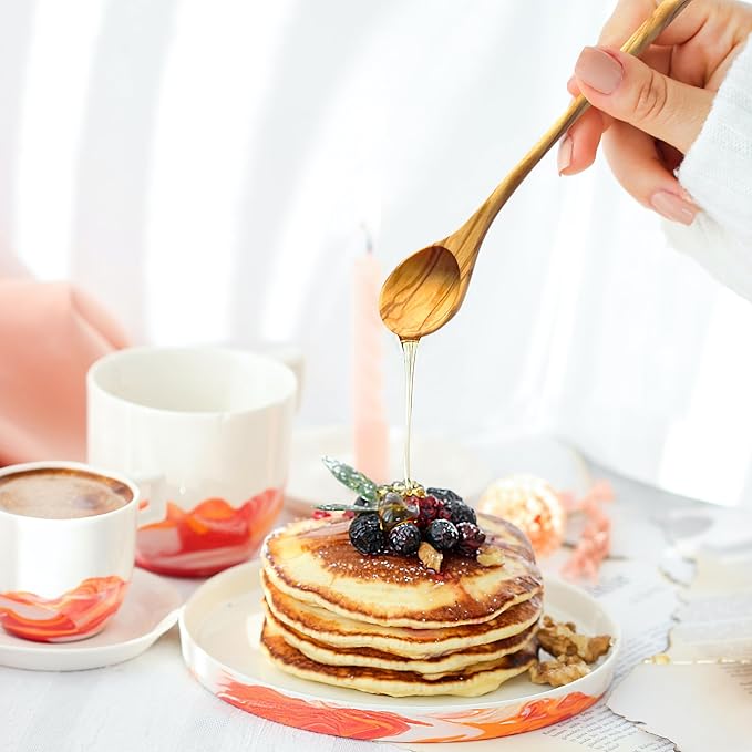 WONDERFUL 100% Natural Olive Wood Long Handle Spoons for Coffee, Tea, Milkshake Kitchen Stirring, Cocktail Stirrer; Mixing Honey Spoon, Chef Tasting Spoons(6 pcs)