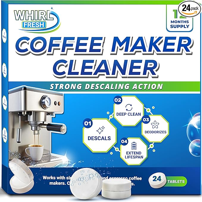Coffee Machine Descaler Tablets – 24 Count, Coffee Maker Cleaner Tablets Compatible with All Major Brands Including Breville, Nespresso, Keurig, Ninja, Philips,Miele, Delonghi & more