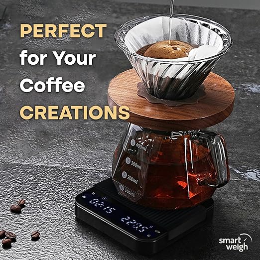 Smart Weigh Coffee Scale 3000g x 0.1g High Precision Sensors Accurate Scale for Espresso Pour-Over Coffee Digital Kitchen Food Scale for Baking Portable Kitchen Scale with LED Display