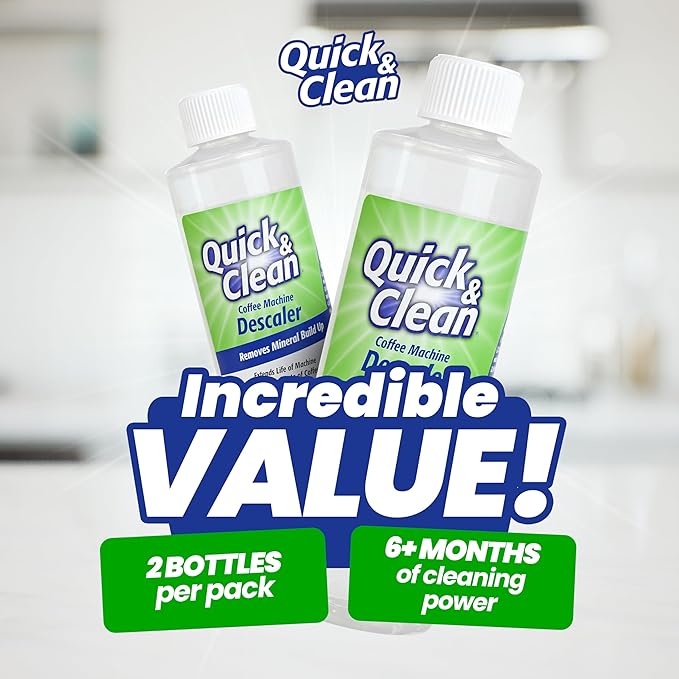 Quick & Clean 2-Pack Descaler (4 Total Uses) - Made in the USA - Descaling Solution for Keurig, Nespresso, Ninja, Delonghi, Coffee and Espresso Machines