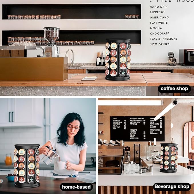 K Cup Holder, Coffee Pod Carousel Organizer K Cup Stand, Compatible with 40 Keurig K-Cup Pods, Large Compacity Coffee Capsule Holder, Home or Office Kitchen Counter Organize(Black)