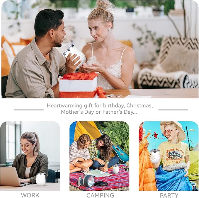 12oz/4 Pack Stainless Steel Wine Tumbler with Lid and Straw, Double Wall Vacuum Insulated Wine Tumbler Glasses, Stemless Travel Mugs for Hot and Cold Drinks, Coffee, Wine, Cocktails