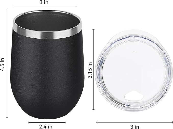 DOMICARE Stainless Steel Wine Tumbler Bulk with Lid, Personalized Insulated Tumblers Set, 12oz Travel Coffee Cups Pack of 16, Black