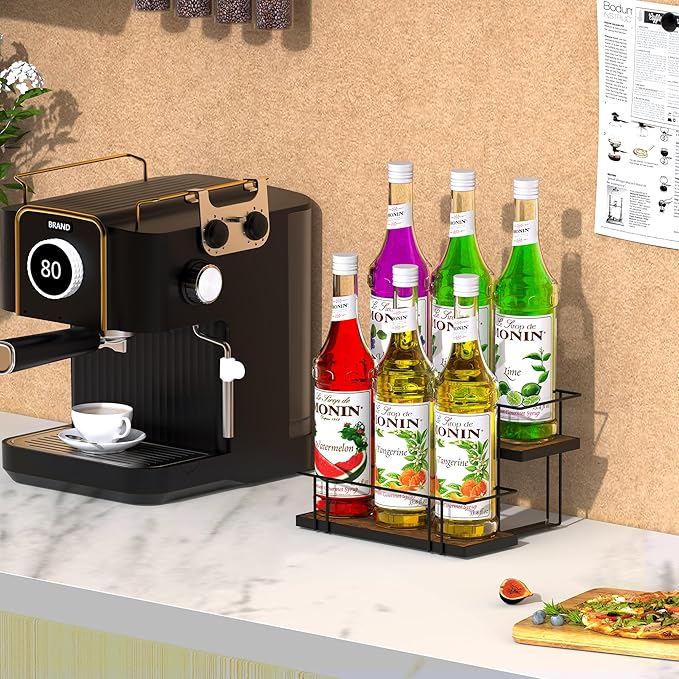 Alyoen Coffee Syrup Rack Organizer, 6 Bottles Syrup Holder Stand for Coffee Bar, Small Coffee Bar Organizer Shelf, Coffee Station Organizer for Countertop Wine, Liquor