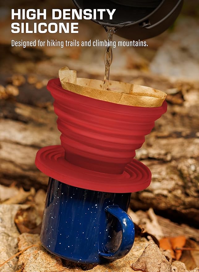 COLETTI Sierra Camping Pour Over Coffee Dripper — Collapsible Pour Over Coffee Dripper — Includes Pack of Paper Filters [Red, Pack of 2]