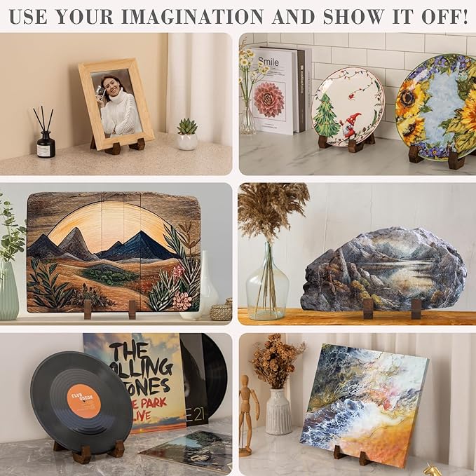 Plate Display Stand, 6 Inch Plate Holder for Displaying, Decorative Picture Frame Dish Photo Plaque Platter Wood Stand