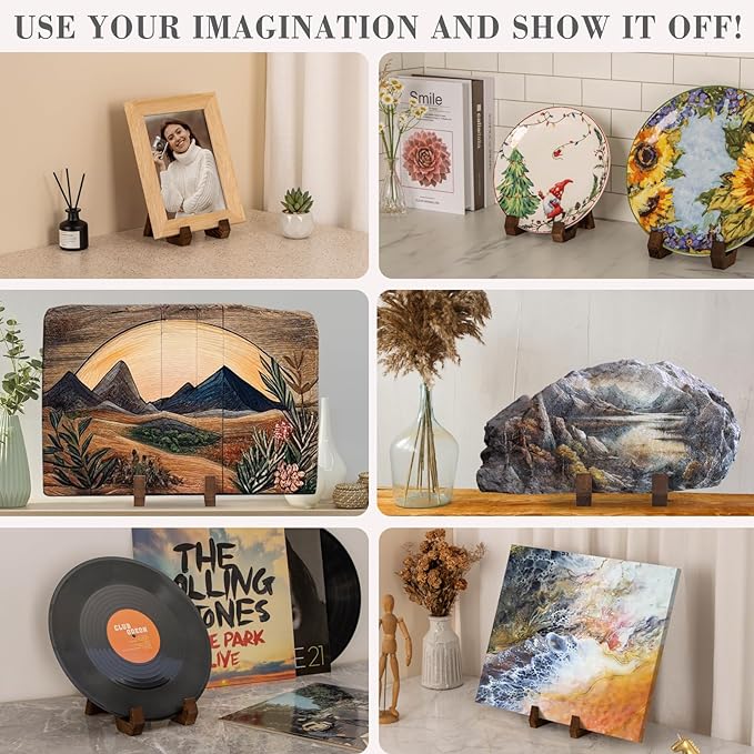 Plate Display Stand, 8 Inch Plate Holder for Displaying, Decorative Picture Frame Dish Photo Plaque Platter Wood Stand