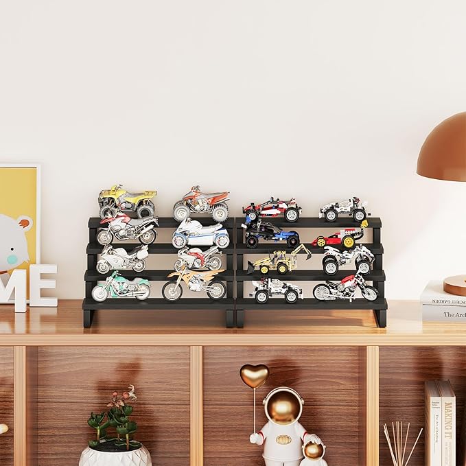 Giikin Wooden Display Stand Riser - Set of 2, 3 Tier Organizer Stand for Perfume, Cupcakes, Home & Shop, Black