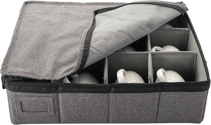 TOPZEA Cup and Mug Storage Box, China Cup Storage Box with Lid and Handles, Holds 12 Coffee Mugs and Tea Cups, Moving Boxes for Mugs and Cups, Fully-Padded Inside, Hard Shell and Stackable, Grey