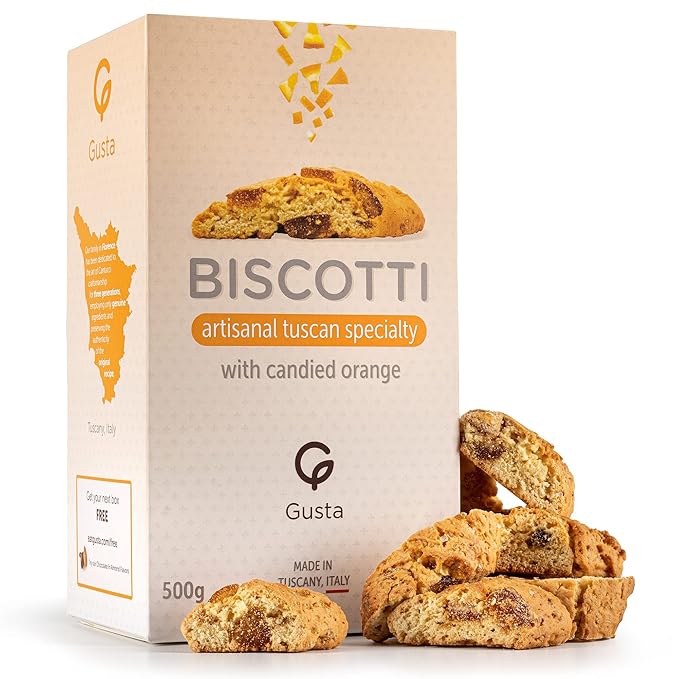 Gusta Authentic Soft Biscotti Cookies Made in Tuscany, Italy - Candied Orange - Original Two Bites Size - All Natural Ingredients - Fresh & Genuine Italian Dessert Treats - 17.64oz