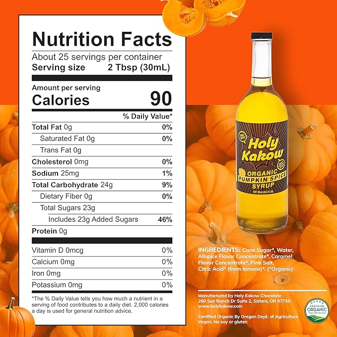 Holy Kakow Cafe Organic Orange Syrup - Orange Syrup, Coffee Syrup, Organic Syrup for Coffee, Orange Syrup for Coffee, Add to Latte, Cocktail and Shake, Real Food Ingredients, Specific Flavor - 750ml