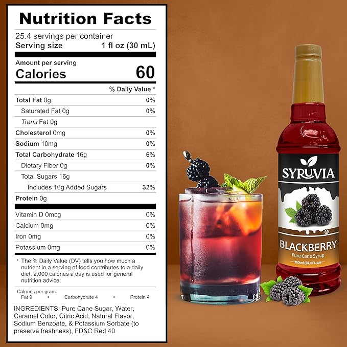 Syruvia Blackberry Syrup, Flavored Syrup for Drinks, Cocktails, Lemonades, Iced Teas, and Desserts – 25.4 fl oz