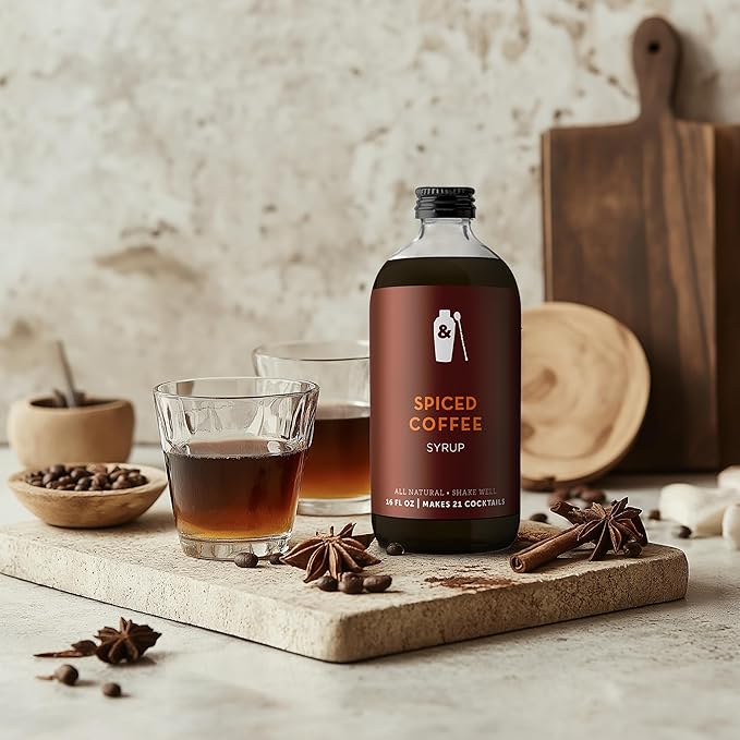 Shaker & Spoon Spiced Coffee Syrup, 16oz Syrup for Drinks, Coffee Syrups, Cocktail Mixers, Mocktails, Non Alcoholic Drinks