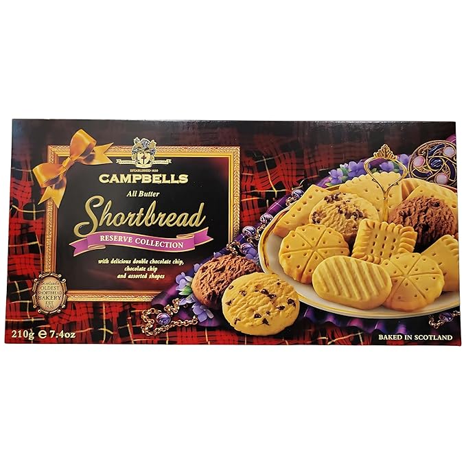 Campbells Shortbread Reserve Collection Carton 7.4 Oz (Pack of 3) - Scottish All-Butter Shortbread Cookies from Scotland, Chocolate Chip & Assorted Variety, Gourmet British Tea Biscuits & Gift Box