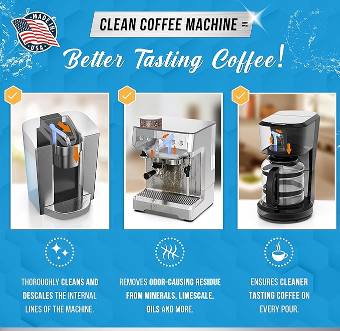ACTIVE Coffee Machine Descaler Descaling Solution - 32oz (8 Uses) Compatible with Keurig,Nespresso,Breville,Delonghi, Jura, Ninja - Espresso Coffee Maker Cleaner,Coffee Pot Cleaning Limescale Remover