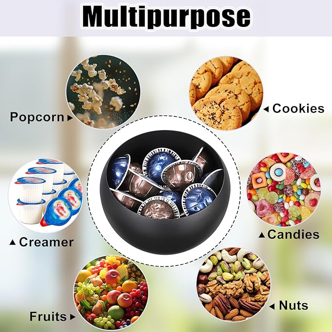 ELLDOO Coffee Pod Holder, Black Metal Coffee Pod Storage for K Cup Nespresso Vertuo Keurig, Creamer Organizer Candy Bowl Fruit Jar for Countertop Kitchen Breakroom (Without Base)