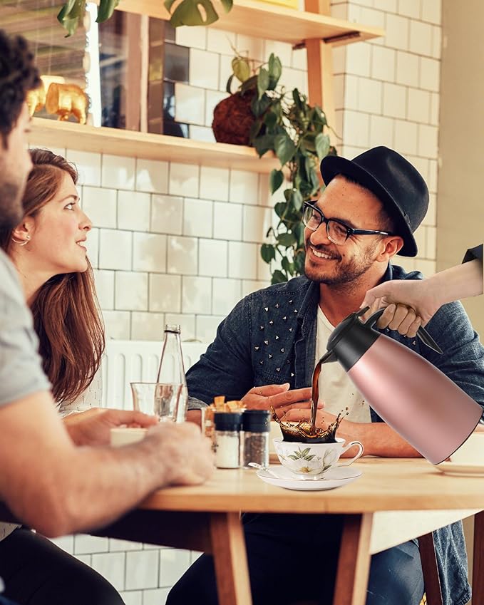 70 oz Thermal Coffee Carafe for keeping hot, Updated Carafe for hot liquid, Airpot Insulated Stainless Steel Vacuum Thermal Pot for Coffee, Hot Water,Keep Hot 12 Hours (pink+pink)