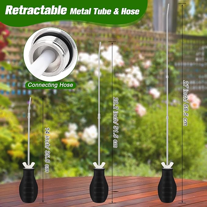 Extendable Garden Duster Powder Applicator, Anglekai Powder Duster for Diatomaceous Earth Applicator Dispenser, with Metal Tube/Spray Duster/Funnel/Tank/Plastic Gloves (from 9'' to 22'')