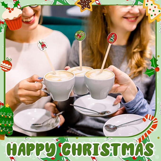 121 Pcs Christmas Wooden Coffee Stirrers with Holder and Wood Cocktail Coffee Stir Sticks Baby It's Cold Outside Disposable Drink Stirrers for Stirring Hot Restaurant Home Office(Green)