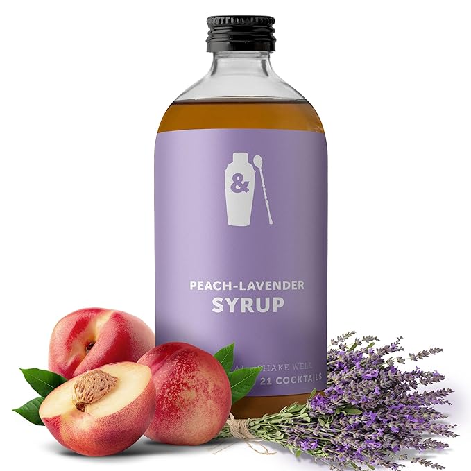 Shaker & Spoon Peach Lavender Cocktail Syrup, 16oz Floral & Fruity Flavored Syrups for Drinks, Vegan Cocktail Mixers, Mocktails, Non Alcoholic Drinks