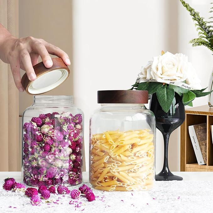 Glass Spice Jar Coffee Sugar Container Airtight Glass Jar Food Storage Canisters Bottle for Kitchen Seasoning Tea Herb Overnight Oats Bar Parfait Snacks (1800ml(60oz)-1 pack-no spoon)