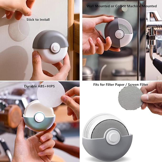 Coffee Filter Paper Holder with Dustproof Cover Coffee Filter Storage Container Filter Paper Box (Round Espresso Filter Holder)