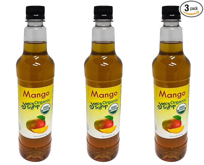 Joe’s Syrup Organic Flavored Syrup, Organic Mango, 750 ml (3 Pack)