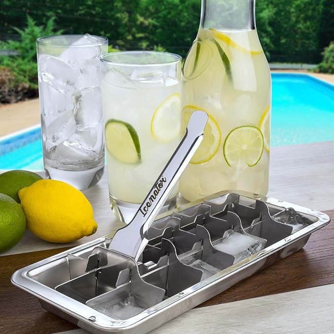 Easy Removal Metal Ice Trays with Handle - Stainless Steel Ice Cube Maker and Tray, 18 Slot Mold - BPA-Free, Food-Grade Freezer Molds for Baby Food, Juice, Popsicles (1 Pack)