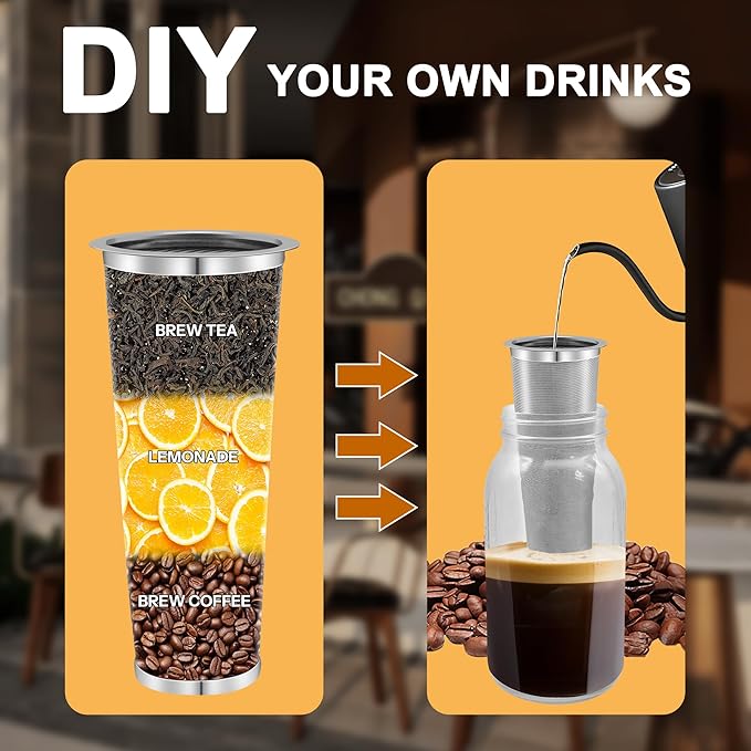 Cold Brew Coffee Filter for Wide Mouth Mason Jar, 304 Stainless Steel Filter Ultra Fine Mesh for Cold Brew, Iced Coffee and Iced Tea 1 Quart Wide Mouth Mason Jars