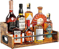 KLM Liquor Bottle Display Shelf, Coffee Syrup Rack Organizer, 2 Step Countertop Liquor Wine Rack, mini bar,Liquor Cabinet, Home Retro Bar Shelf Stand for Liquor Whiskey, Spirits, Brown