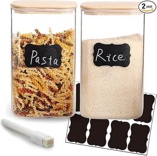 2 Pack 150 oz Glass Food Storage Containers, 1.2 Gallon Glass Flour and Sugar Containers with Airtight Lids, Large Flour Container for Sugar, Ground Coffee, Rice and Dry Food
