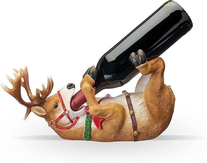 True Reindeer Polyresin Wine Bottle Holder - Table Top and Counter Wine Rack, Animal Home Decor, Set of 1, Brown, Holds 1 Standard Wine Bottle