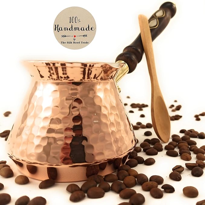 ACC Series (Medium-13 fl oz) - Hand Hammered Turkish Greek Arabic Armenian Copper Coffee Pot, Heavy Duty Stovetop Coffee Maker Cezve Jazzve Jazva Jezve Ibrik Briki