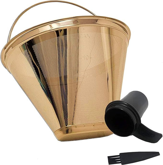 GOLDTONE Stainless Steel Coffee Filter - No.4 Cone Style Permanent Metal Reusable Coffee Filter for Cuisinart Coffee Makers - Includes Scoop and Brush