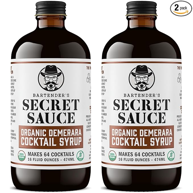 Bartender’s Secret Sauce USDA Organic Demerara Syrup – 2-Pack (16oz Bottles) – Handcrafted, Gluten-Free Cocktail Syrup – Makes 128 Drinks – Great for Old Fashioneds, Tiki & Coffee Drinks