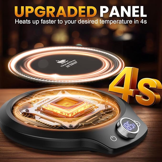 Fast Heating Mug Warmer - 4 Temp Settings & 1-12H Timer, Coffee Cup Warmer Plate for Desk Auto Shut Off, Ideal Beverage Warmer Gift for Coffee, Tea, Milk (Black)