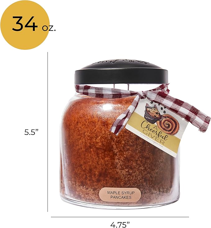 A Cheerful Giver - Maple Syrup Pancakes - 34oz Papa Scented Candle Jar with Lid - Keepers of the Light - 155 Hours of Burn Time, Gift for Women, Brown