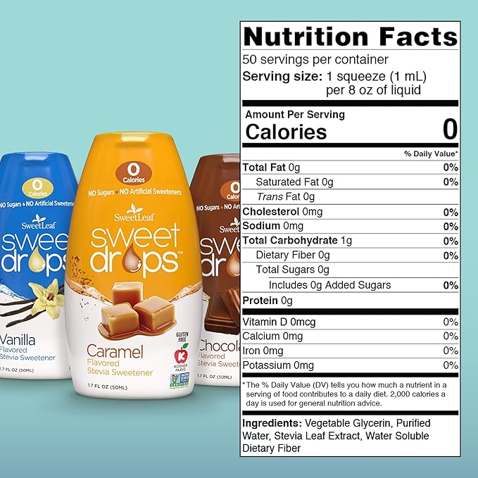 SweetLeaf Sweet Drops - Stevia Liquid Variety Pack with Chocolate, Caramel, Vanilla Stevia Sweetener, Sugar-Free Coffee Syrup Alternative and More, 1.7 Oz Ea (Pack of 3)