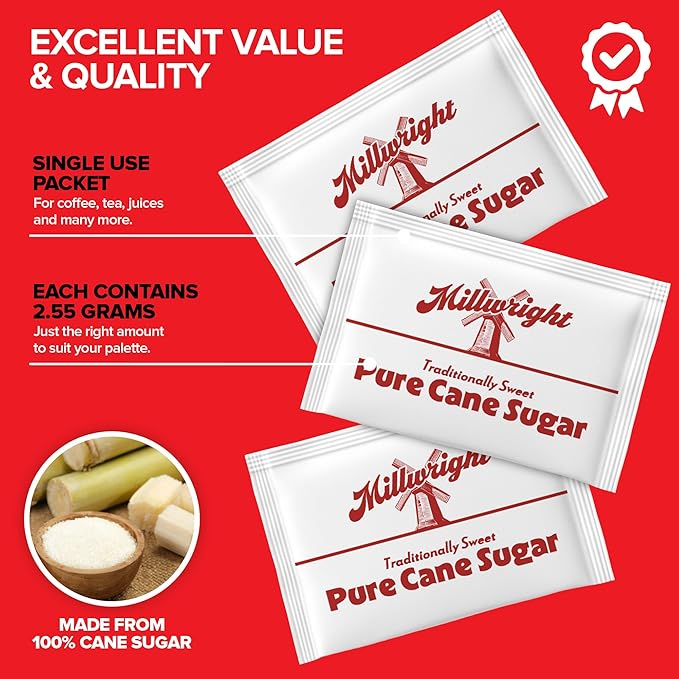 Bulk Sugar Packets, 500 Count - Individual Servings of White Sugar Packets for Coffee and Tea, Granulated Sugar Packs Great for Restaurants, Coffee Shops, Offices, Schools, and More