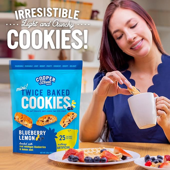 Cooper Street Twice-Baked Blueberry Lemon Biscotti Cookies (16 oz Pack of 2) – Over 50 Biscotti per Bag Loaded with Real Fruit, Traditional Italian Style Snacks - Dairy, Peanut & Soy Free, Kosher