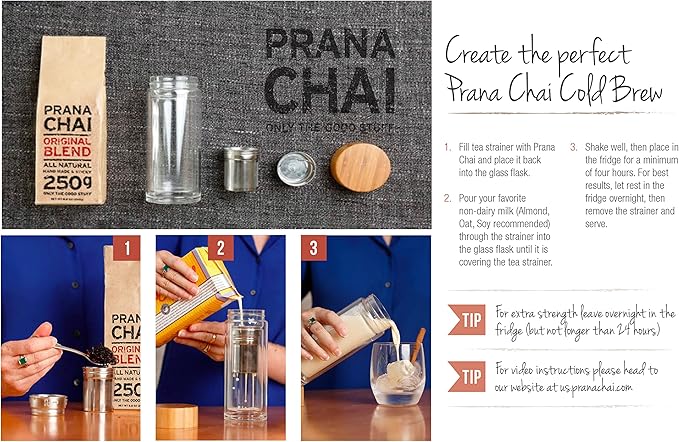 14oz Chai teapot and strainer combo. Turkish coffee pot and fine mesh strainer together for making perfect Prana Chai at home