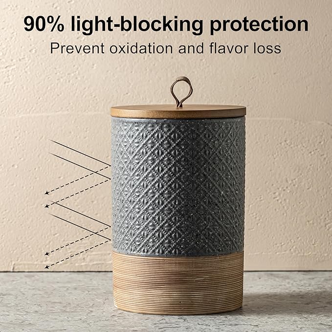 Large Food Storage Jar Coffee Container with Lids, Ceramic Coffee Canister for Sugar Spice Cookie Ground Coffee - Kitchen Pantry, Housewarming Weeding Gift - Gray & 64 fl.oz