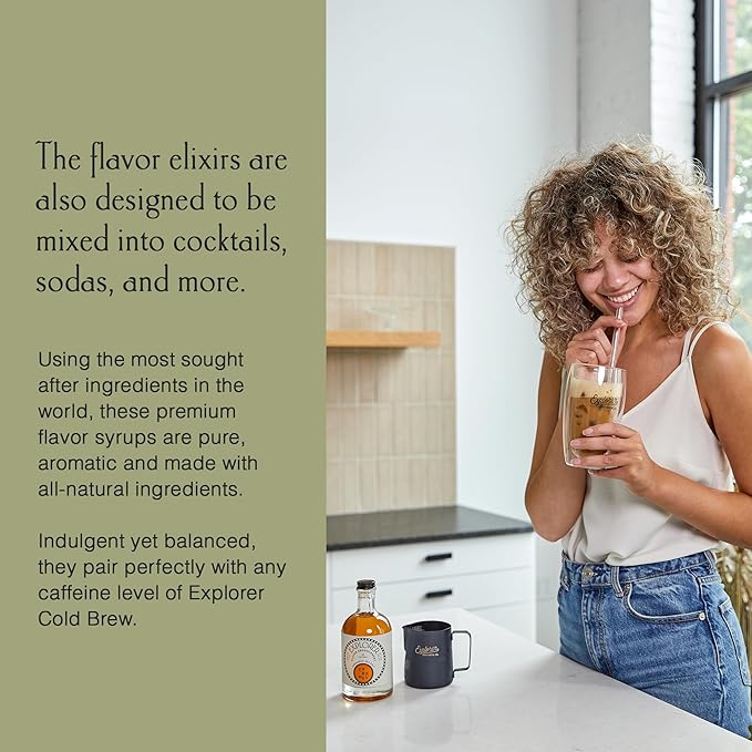 Explorer Cold Brew Decaf Coffee Concentrate & Caramel Syrup Bundle, Gluten Free Instant Liquid Mix, Drink Iced or Hot