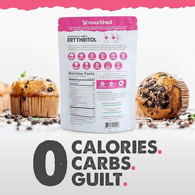 So Nourished Powdered Erythritol Sweetener - 1:1 Sugar Substitute, Keto - 0 Calorie, 0 Net Carb, Non-GMO (5 lbs / 80 oz)